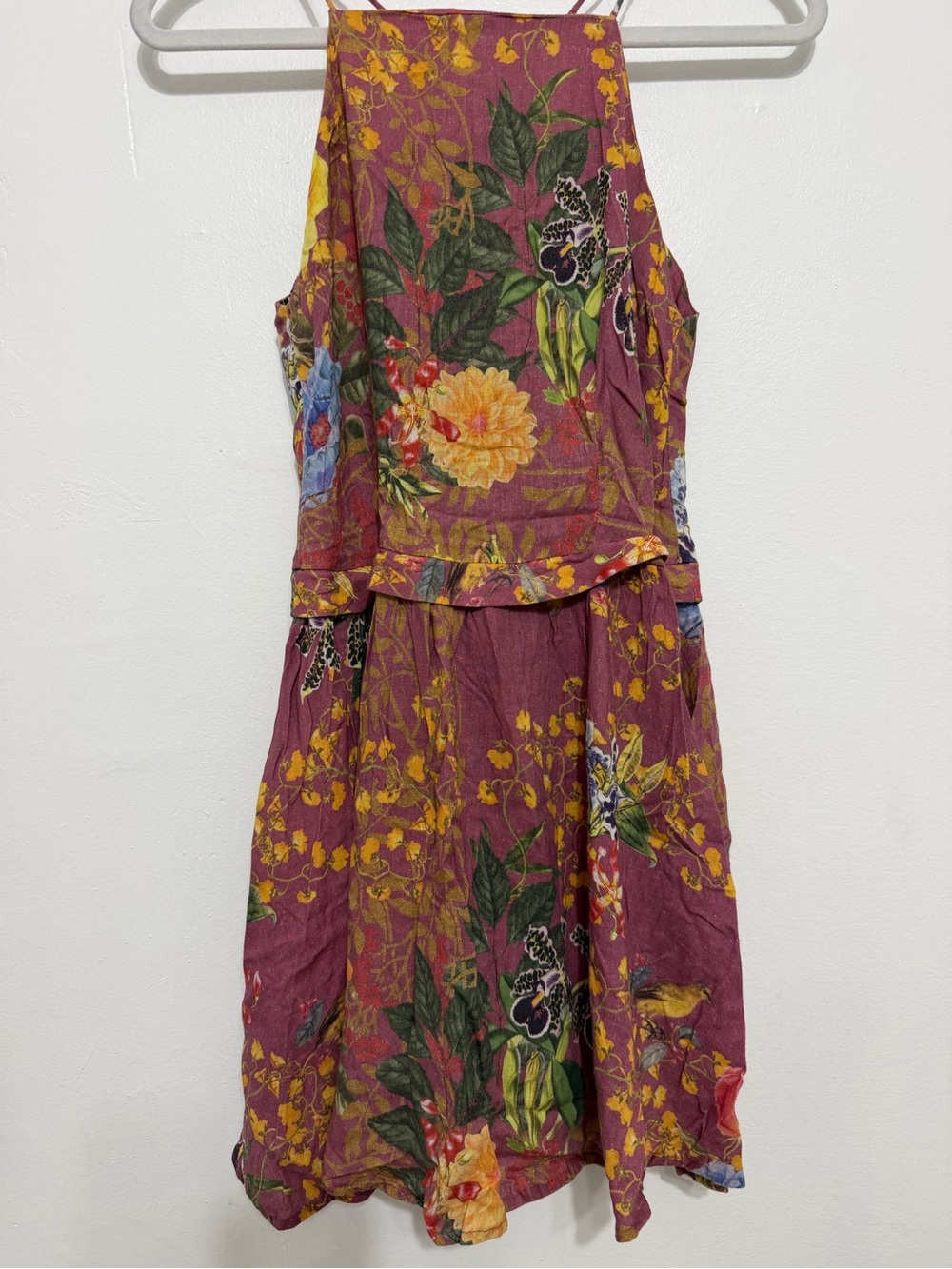 NWOT FARM RIO Floral Halter Summer Dress in Burgundy